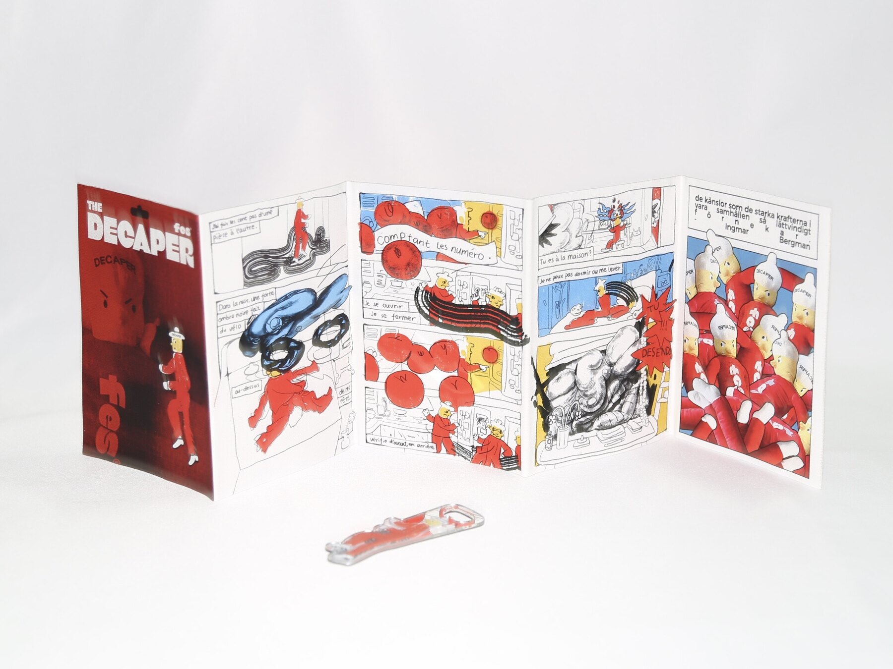 Decaper hand-bound accordion book and mirrored acrylic magnet
