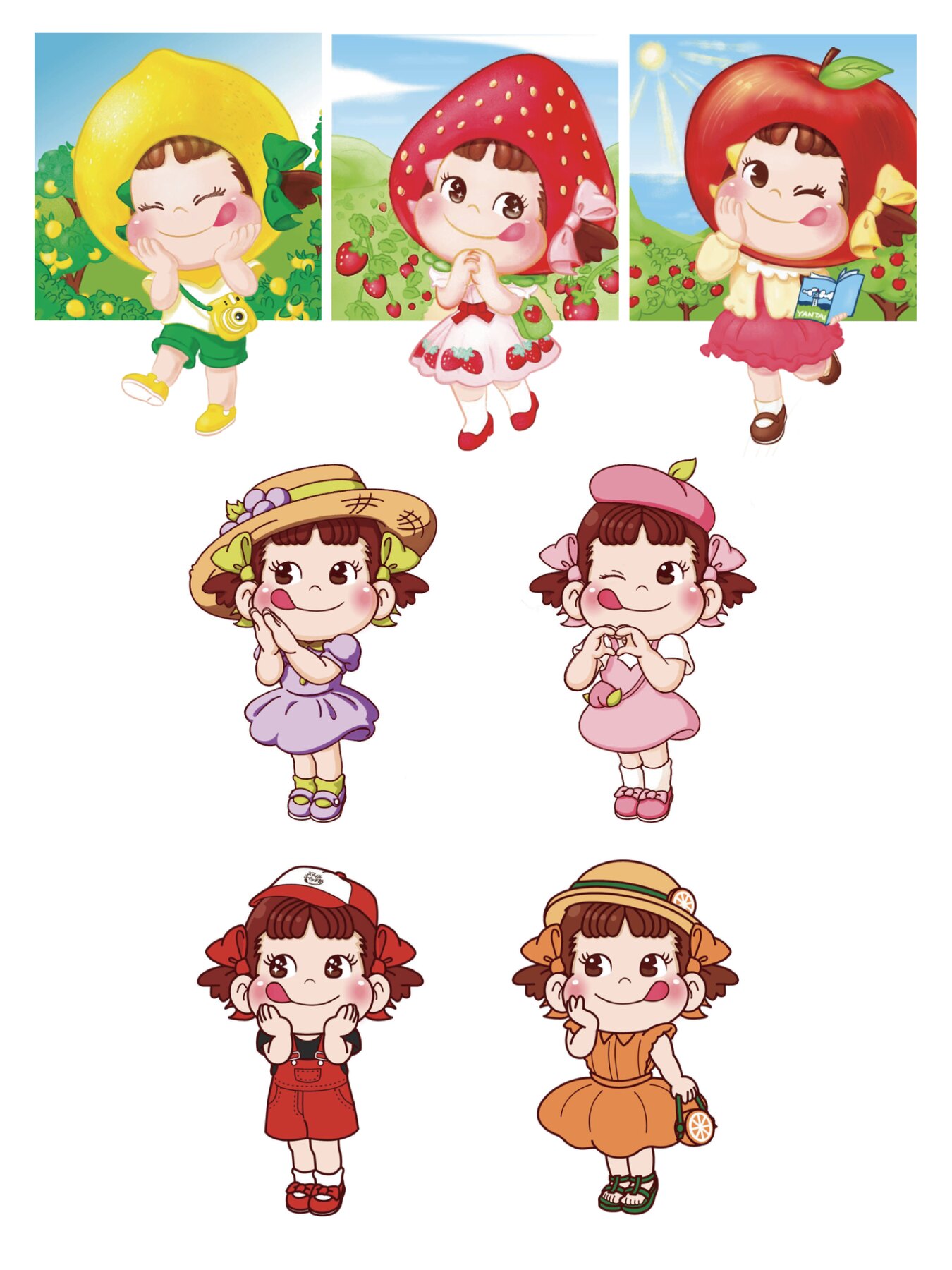 Fruit character illustration system developed for Fujiya packaging