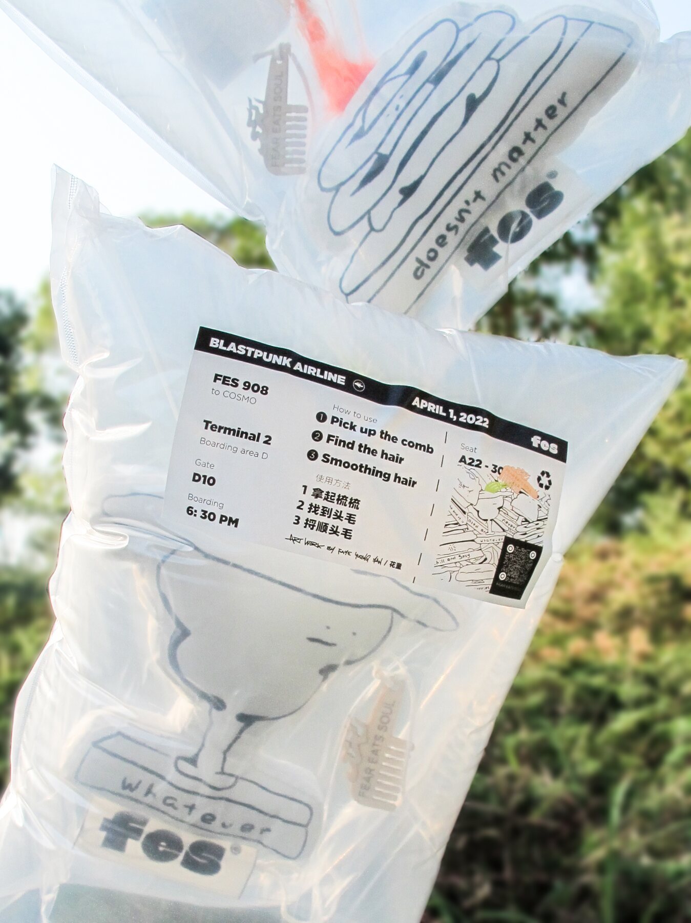 Transparent packaging with a boarding-pass-style label