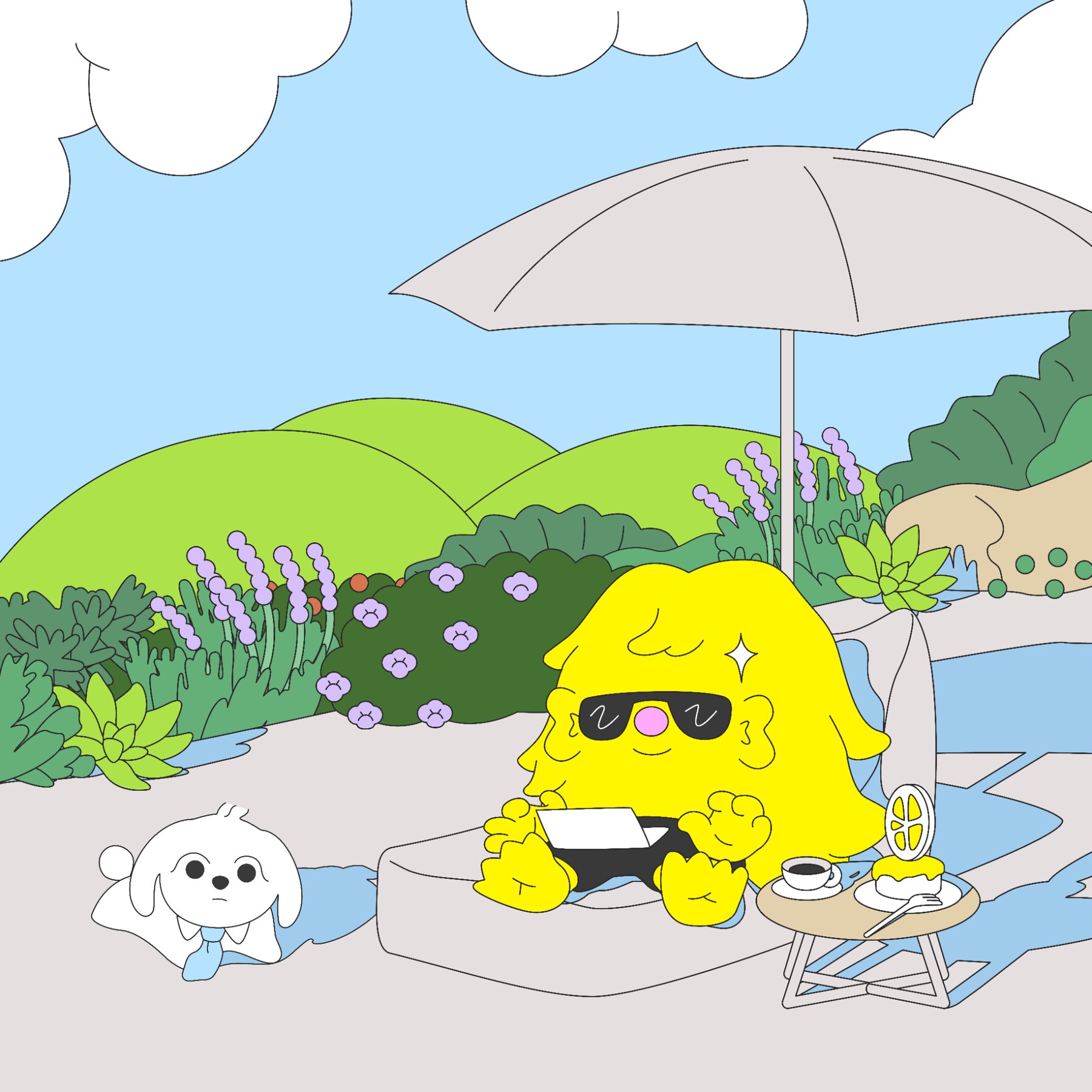 Original scene-setting illustration for the yellow character project